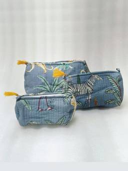 House of Gulab - Orange Set of 3 Printed Cosmetic Pouches