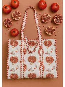 House of Gulab - White Printed Quilted Tote Bag