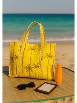 House of Gulab - Green Handblock Printed Quilted Tote Bag