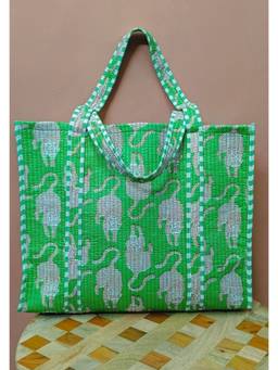 House of Gulab - Orange Floral Printed Quilted Tote Bag