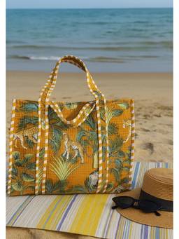House of Gulab - Green Graphic Printed Quilted Tote Bag