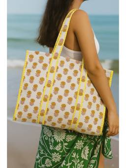House of Gulab - Red Floral Printed Quilted Tote Bag