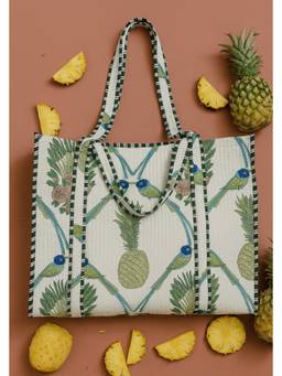 House of Gulab - Yellow Handblock Printed Quilted Tote Bag