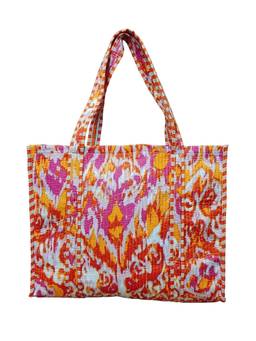 House of Gulab - Orange Handblock Printed Quilted Tote Bag