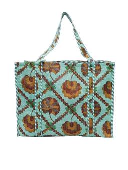 House of Gulab - Green Block Printed Quilted Tote Bag