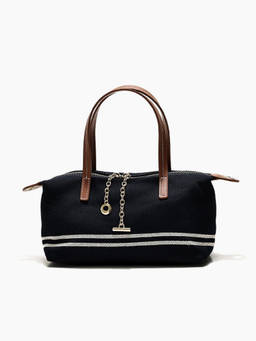 FAVORI - Navy Blue Simone - Ladies Canvas Denim Handbag with Leather Trims