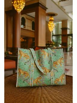 House of Gulab - Red Animal Printed Quilted Tote Bag