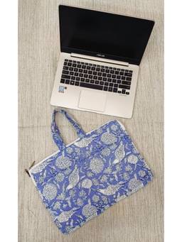 House of Gulab - Blue Handblock Printed Laptop Bag with Handle