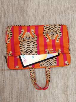 House of Gulab - Orange Animal Printed Laptop Bag with Handle