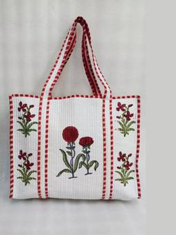 House of Gulab - White Classic Floral Printed Quilted Tote Bag