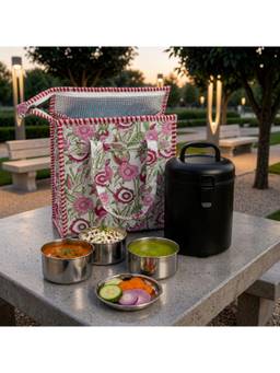 House of Gulab - Multicolor Handblock Printed Insulated Lunch Bag