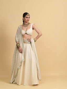 RISHI & VIBHUTI - Ivory Karina Lehenga with Blouse and Dupatta (Set of 3)