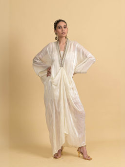 RISHI & VIBHUTI - White Illusion Kaftan Dress with Inner (Set of 2)