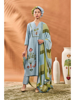 Masaba - Powder Blue Spades Kurta with Pant and Dupatta (Set of 3)