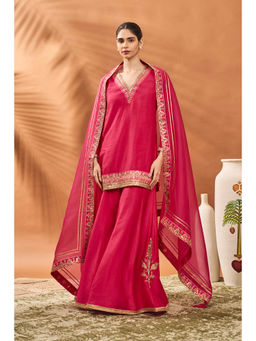 Masaba - Pink Tricone Palazzo with Kurta and Dupatta (Set of 3)