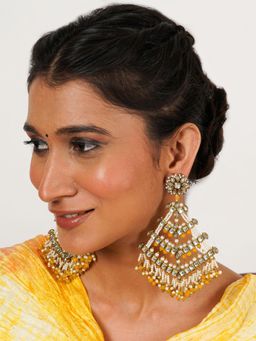 BeAbhika - Traditional Kundan Dangler Earrings with Yellow Beads and White Pearls