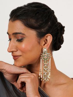 BeAbhika - Multicolored Floral Kundan Drop Earrings with Pearls