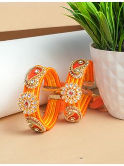 VIRAASI - Orange Yellow Kundan Embellished Bangles