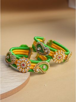 VIRAASI - Green Yellow Kundan Embellished Bangles