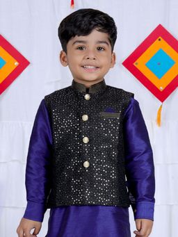 Pehanaava - Boys Ethnic Festive Sequence Hand Embroidery Nehru Jacket - Black