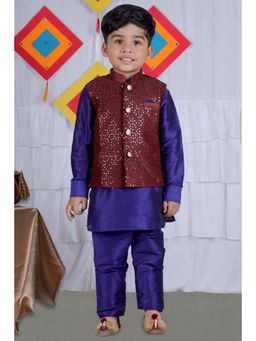 Pehanaava - Boys Ethnic Festive Hand Embroidery Waistcoat Kurta & Pyjama (Set of 3)