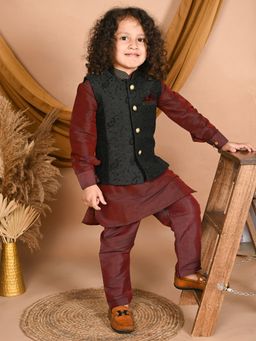 Pehanaava - Boys Ethnic Festive Hand Embroidery Waistcoat Kurta & Pyjama (Set of 3)