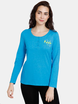Zivame - Rosaline Starry Nights Knit Cotton Top - Hawaiian Surf