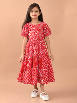 Lilpicks - Ethnic Motif Printed Layered Midi Dress-Red