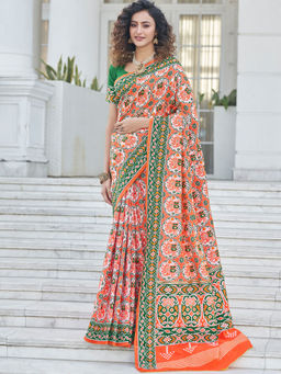 Odette - Festive Designer Orange Saree with Unstitched Blouse