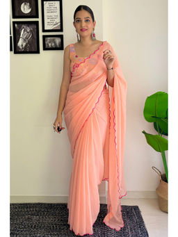 Mysilklove - Blushing Peach Georgette Saree with Unstitched Blouse