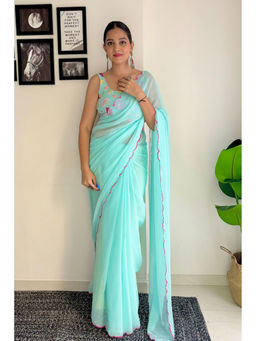 Mysilklove - Sky Blue Georgette Saree with Unstitched Blouse