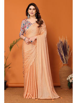 Mysilklove - Beer Light Orange Solid Plain Saree with Unstitched Blouse