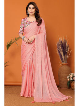Mysilklove - Heather Peach Solid Plain Saree with Unstitched Blouse