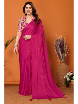Mysilklove - Wild Berry Pink Solid Plain Saree with Unstitched Blouse