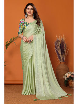 Mysilklove - Basil Green Solid Plain Saree with Unstitched Blouse