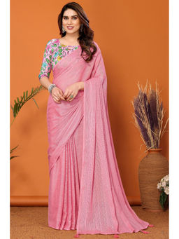 Mysilklove - Millennial Pink Solid Plain Saree with Unstitched Blouse