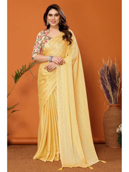 Mysilklove - Soft Corn Yellow Solid Plain Saree with Unstitched Blouse