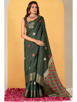 Mysilklove - Juniper Green Woven Dola Silk Saree with Unstitched Blouse
