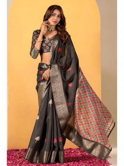 Mysilklove - Slate Black Woven Dola Silk Saree with Unstitched Blouse