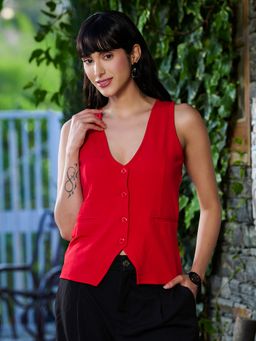 Tandul - Women Red Polyester Waist Coat
