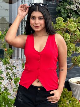 Tandul - Women Red Polyester Waist Coat