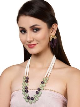 Dugran By Dugristyle - Purple & Gold Drop Earring with Kundan & Pearls