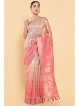 Soch - Women Pink Chanderi Printed Saree with Stitched Blouse