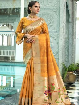 Odette - Mustard Tussar Silk Paithani Saree with Unstitched Blouse