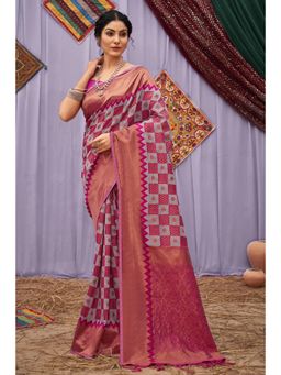 Sangam Prints - Pink Cotton Woven Zari Work Traditional Tassel Saree with Unstitched Blouse