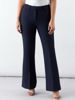 Powersutra - Women Navy Mid Waist Trouser In Stretchable Fabric