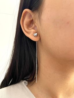ISHKAARA - Silver Mini Heart Threader Drop Earrings