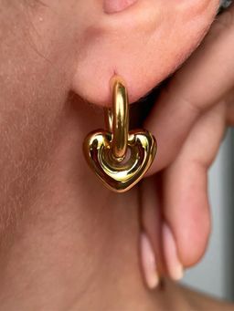 Peachy Accessories - Heart Huggie 18K Gold Plated Drop Earrings