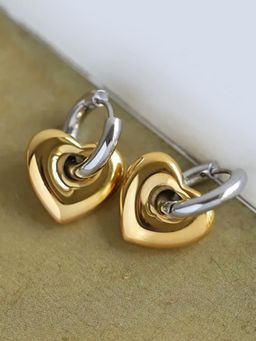 Peachy Accessories - Two Tone Heart Huggie Hoop Earrings
