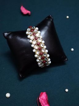 PAYA - Maroon Kundan-Marsala Stone and Pearl Bracelet